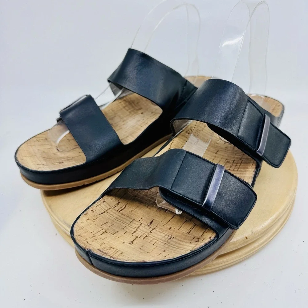 Baretraps Cherilyn Women’s 11 Black Slide Sandals Shoes Flat Comfort Casual Cork